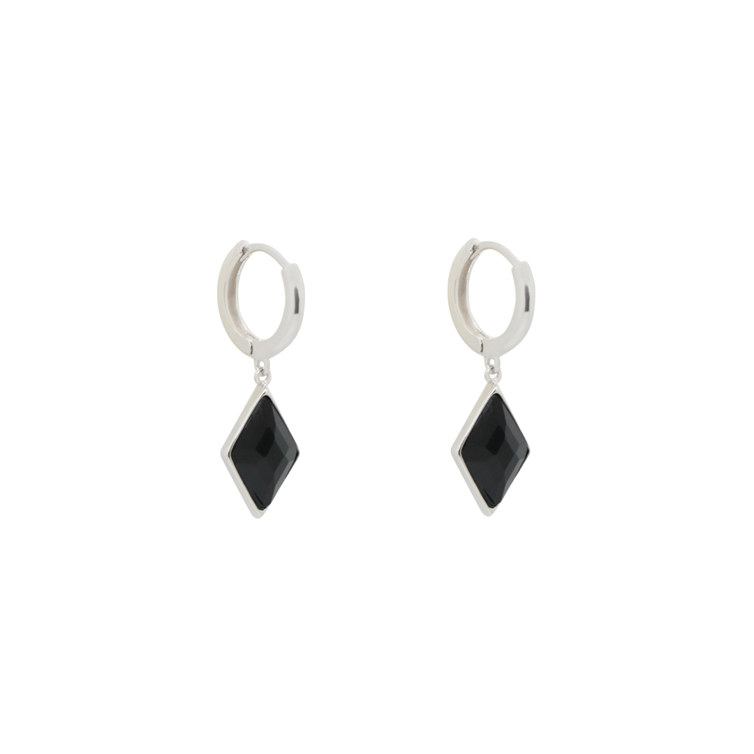Silver Black Gemstone Earrings