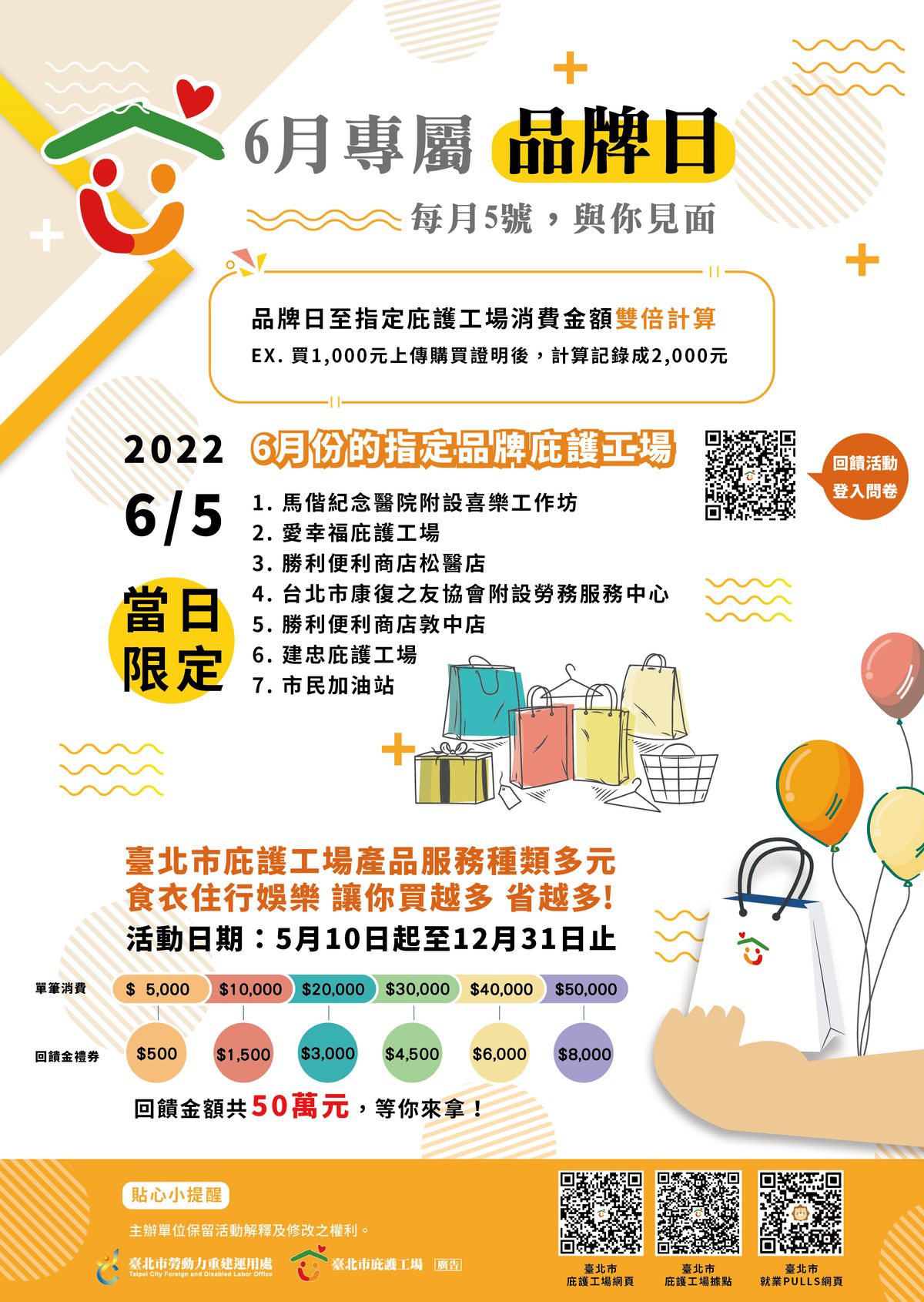 品牌日限定!! 6月專屬臺北市庇護工場品牌日,消費金額翻倍!
