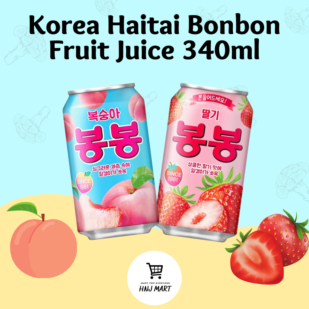 Korea Haitai Bonbon Peach Juice Strawberry Juice 韩国海太桃子汁 海太草莓汁 海太果汁真果肉真果粒 Hnj Mart
