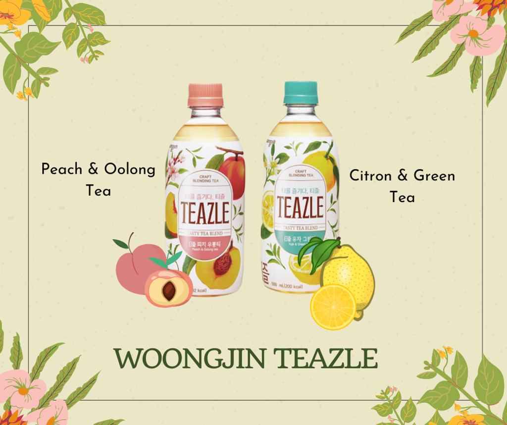 Korea Woongjin Teazle Citron Green Tea Peach Oolong Tea 500ml Yuzu Citron Tea 韩国柚子绿茶 韩国蜜桃乌龙茶 Hnj Mart