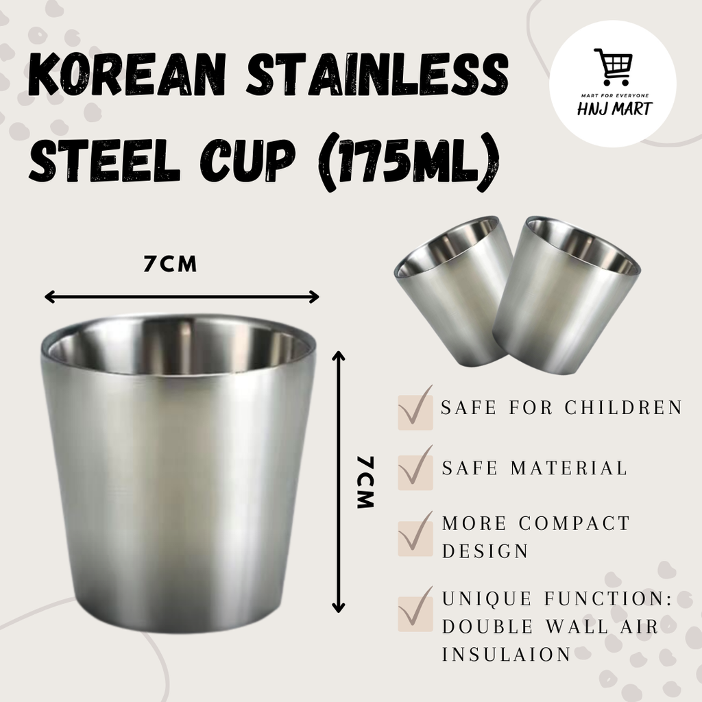 Korean Stainless Steel Cup 175ml Double Layer Cup Restaurant Water Cup  Double Wall Cup Heat Insulation – HNJ MART