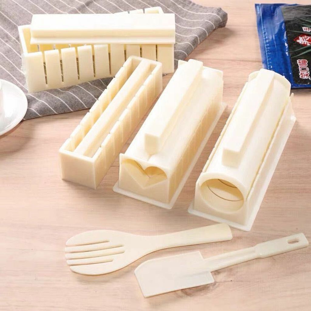 Hompon hompon sushi making kit - diy sushi maker tool complete with 8 sushi  rice roll mold fork spatula/easy and fun/beige