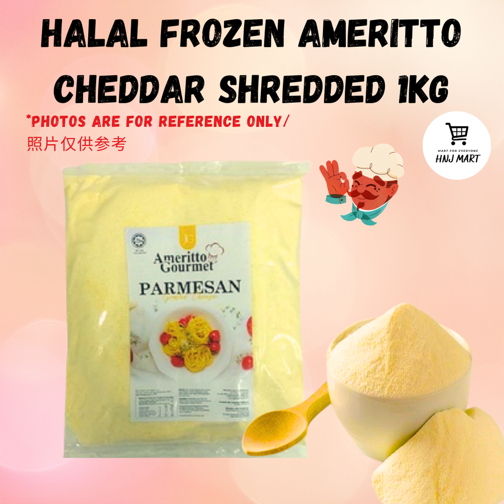 HALAL FROZEN AMERITTO CHEDDAR CHEESE SHREDDED 1KG HNJ MART