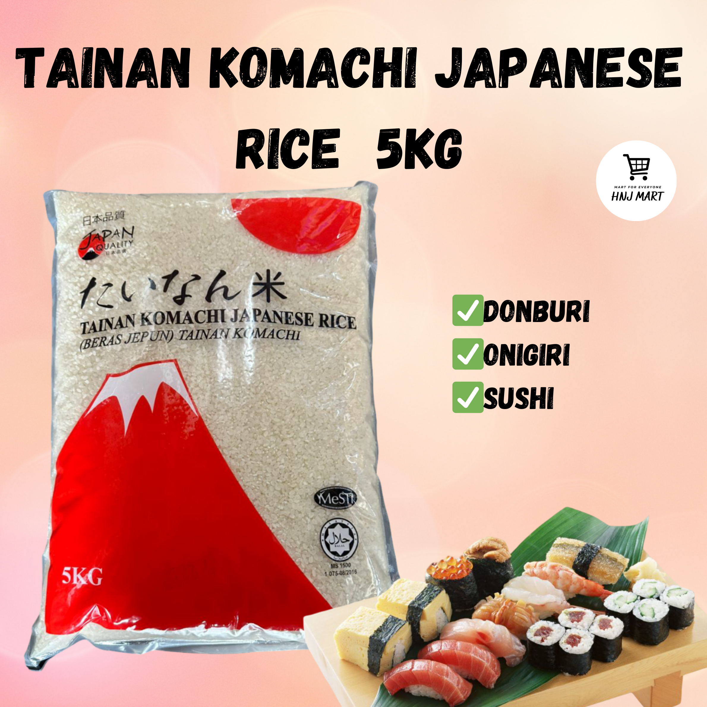 Halal Japan Sushi Rice 5kg Japanese Rice Calrose Rice Beras Sumo Beras Sushi Halal Beras Jepun