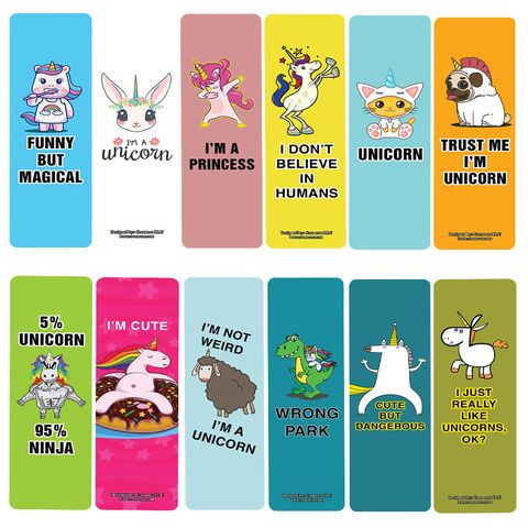 CNSBM5093 - Funny Cute Unicorn Bookmarks_12n1