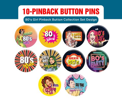 CNSPBL3010 - 80's Girl Pinback Button_10 Pack