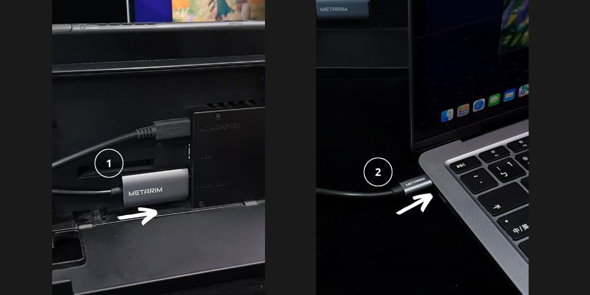 在Discord上直播Switch遊戲步驟1：用Streaming Cable T1連結Switch與筆電