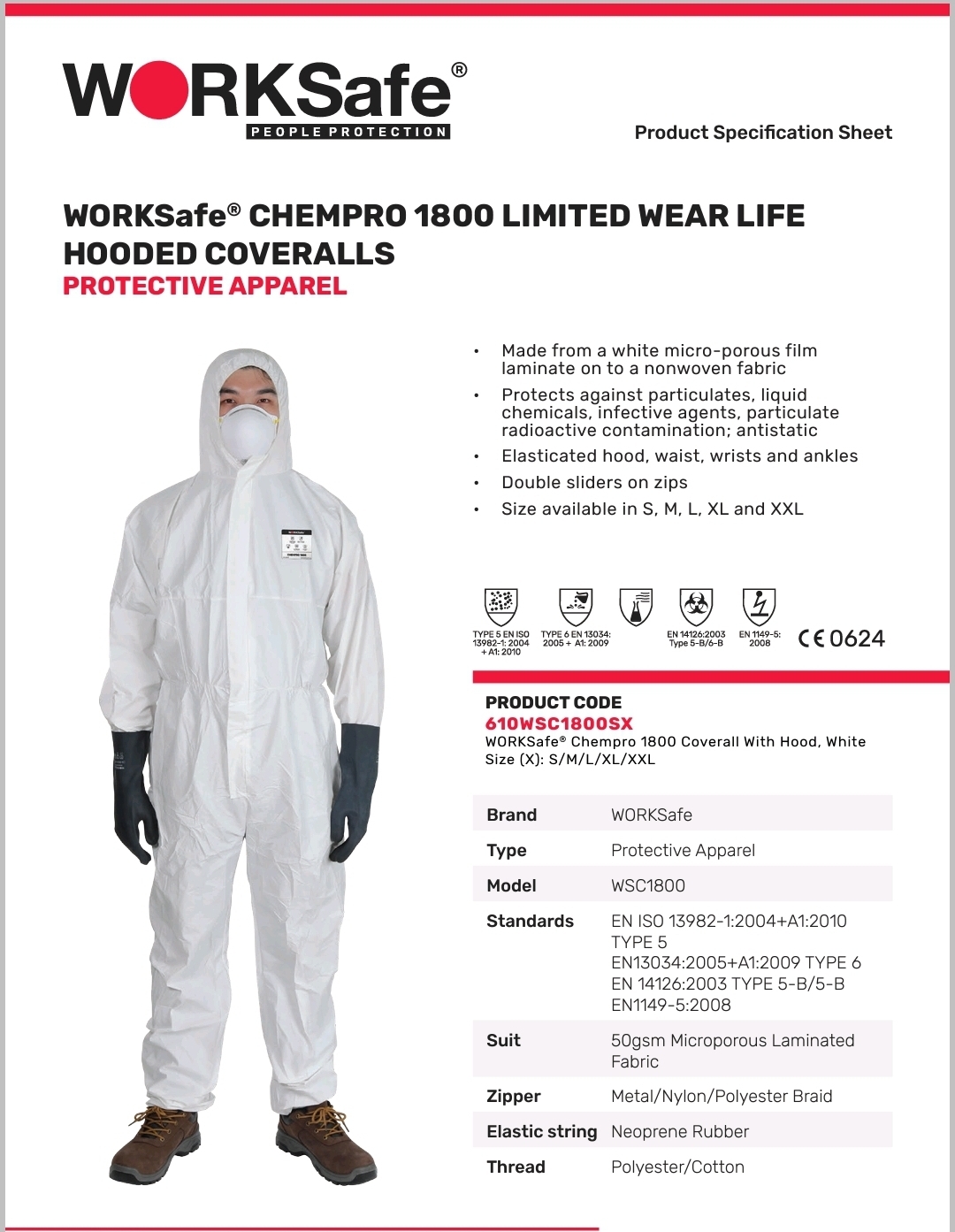 WORKSafe CHEMPRO 1800 LIMITED WEAR LIFE HOODED COVERALLS – TSRC STORE