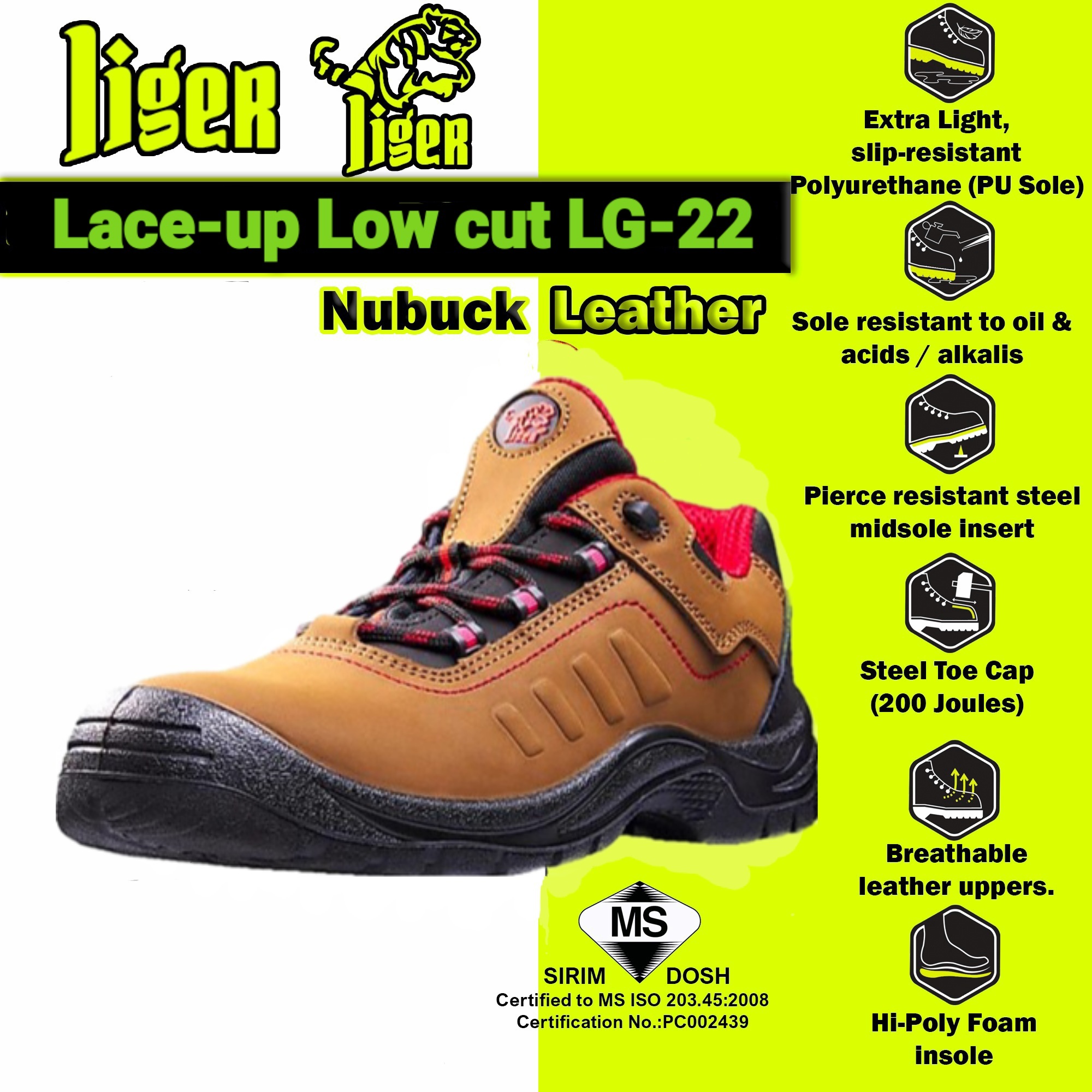 LIGER LG22 4½" Low-Cut Lace-Up Safety Shoes[ With Sirim ] – TSRC STORE