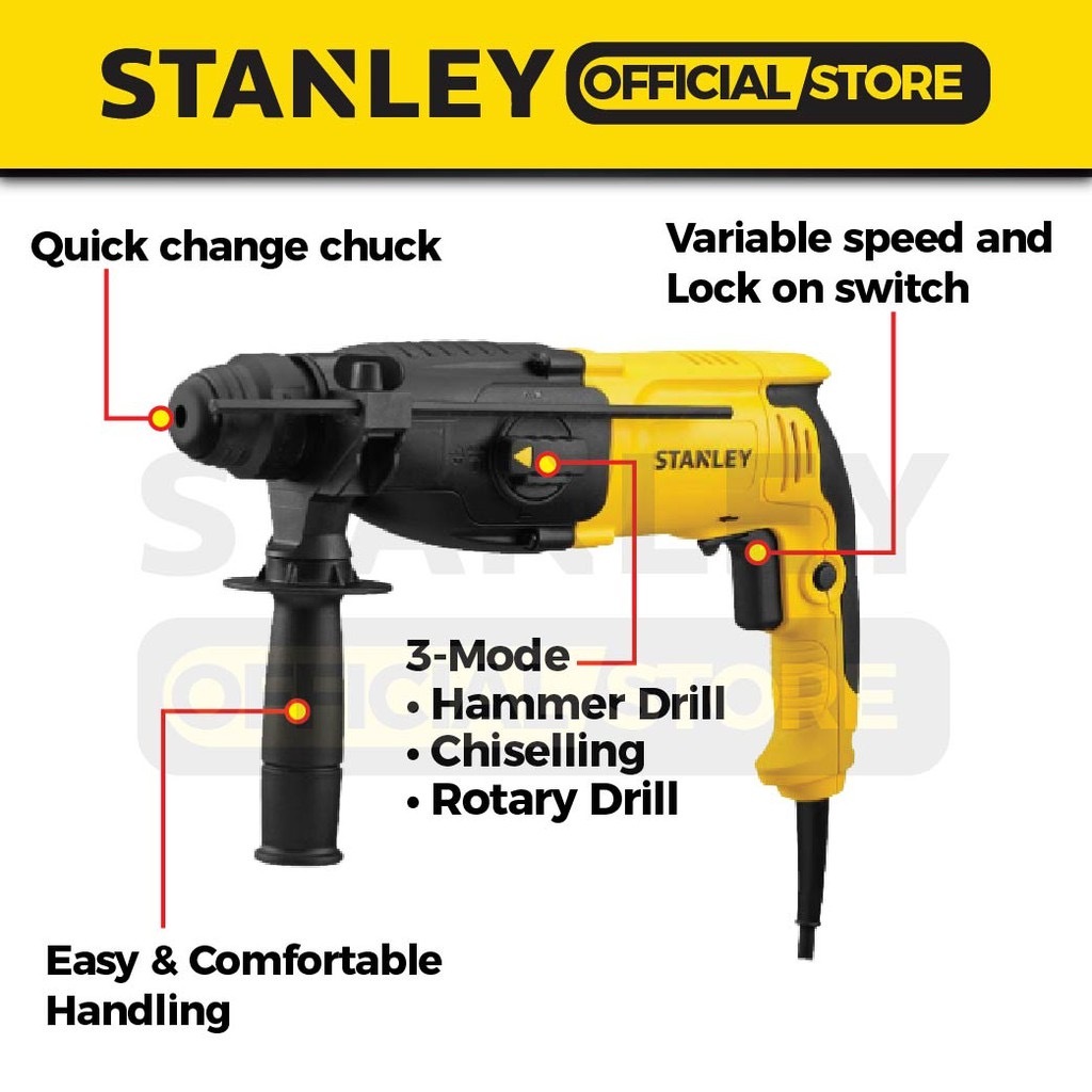 STANLEY SHR263KA ROTARY HAMMER DRILL COME WITH BITS 800W | 3-MODES | SDS  PLUS – TSRC STORE