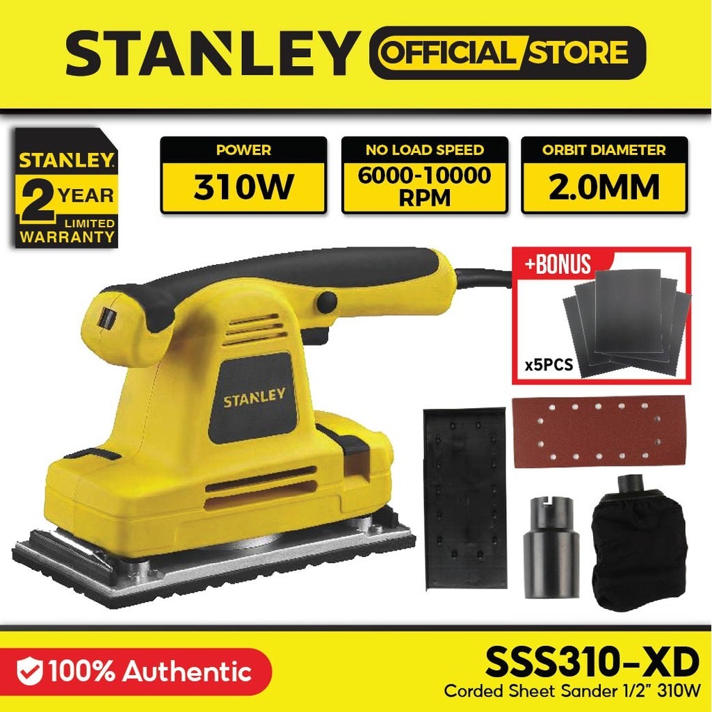 STANLEY SSS310 CORDED SHEET SANDER 1/2" (115MM x 280MM) | 310W | 6000-10000  RPM – TSRC STORE