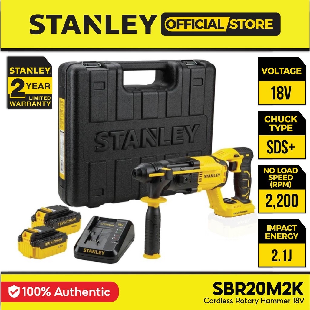 STANLEY SBR20M2K CORDLESS 3-MODE ROTARY HAMMER 18V | 0-2200 RPM | 22MM | SDS  PLUS – TSRC STORE