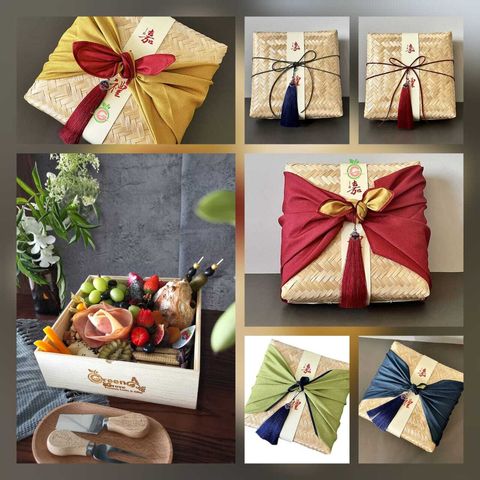 [6] Natural Hand-Woven Bamboo Basket:Bakul Besek c:w Cover + Leather Rope (26*26*10cm) [4]