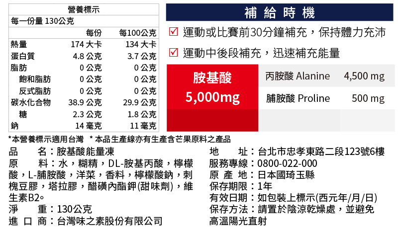 aminoVITAL能量凍規格