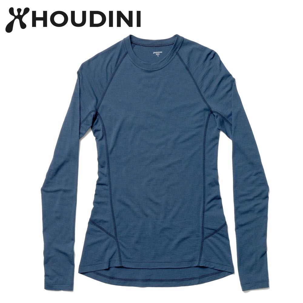 瑞典【Houdini】W`s Desoli 女款美麗諾羊毛保暖圓領內層衣 水桶藍.jpg