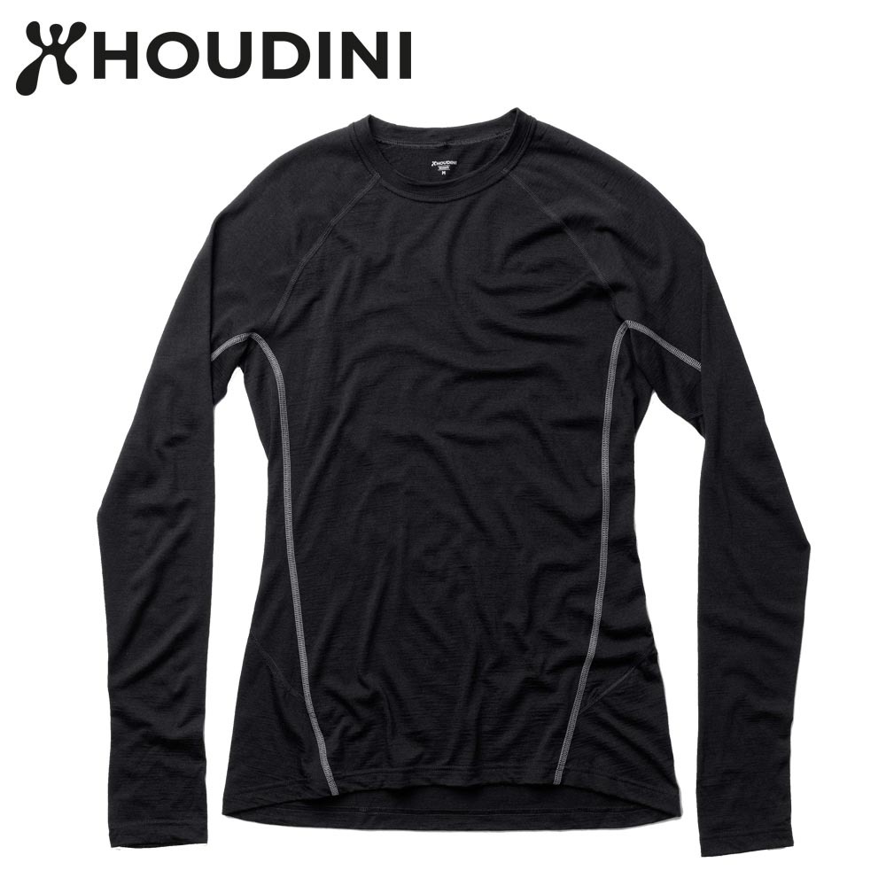 瑞典【Houdini】W`s Desoli 女款美麗諾羊毛保暖圓領內層衣 純黑.jpg