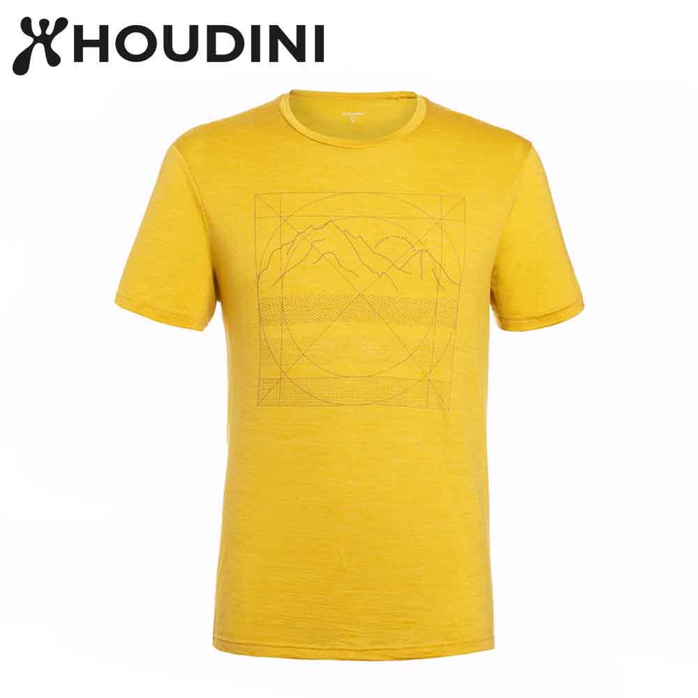 瑞典【Houdini】M`s Activist Message Tee 男 羊毛混紡天絲圖騰短袖-陽光黃