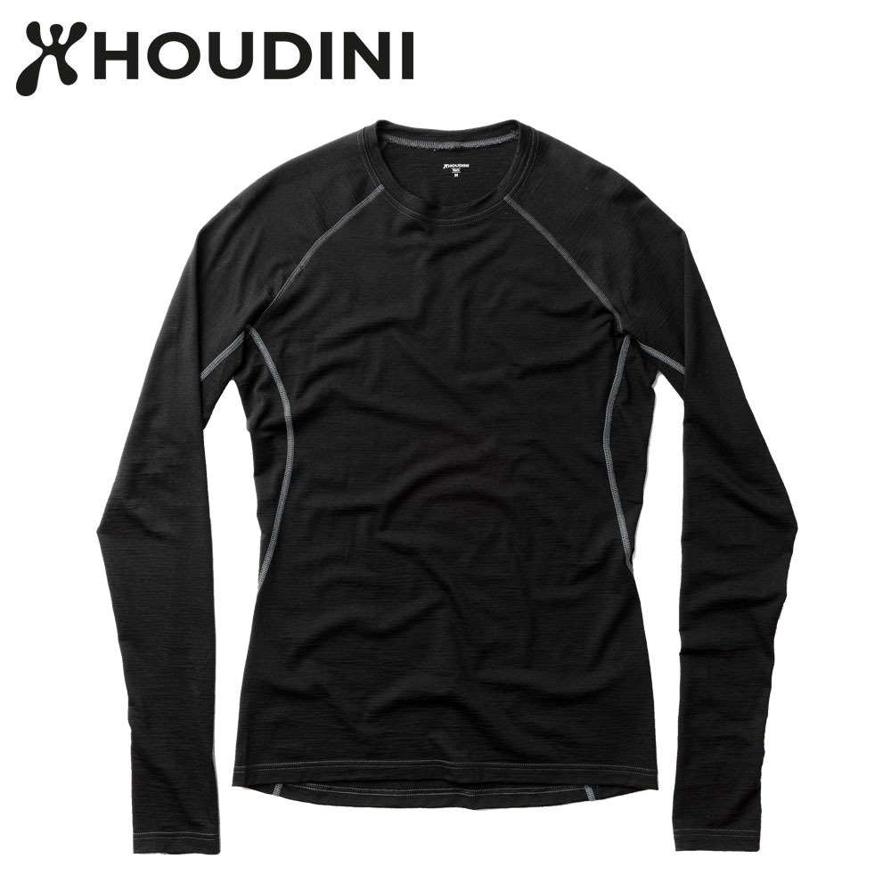 瑞典【Houdini】M`s Desoli 男款美麗諾羊毛保暖圓領層衣 純黑