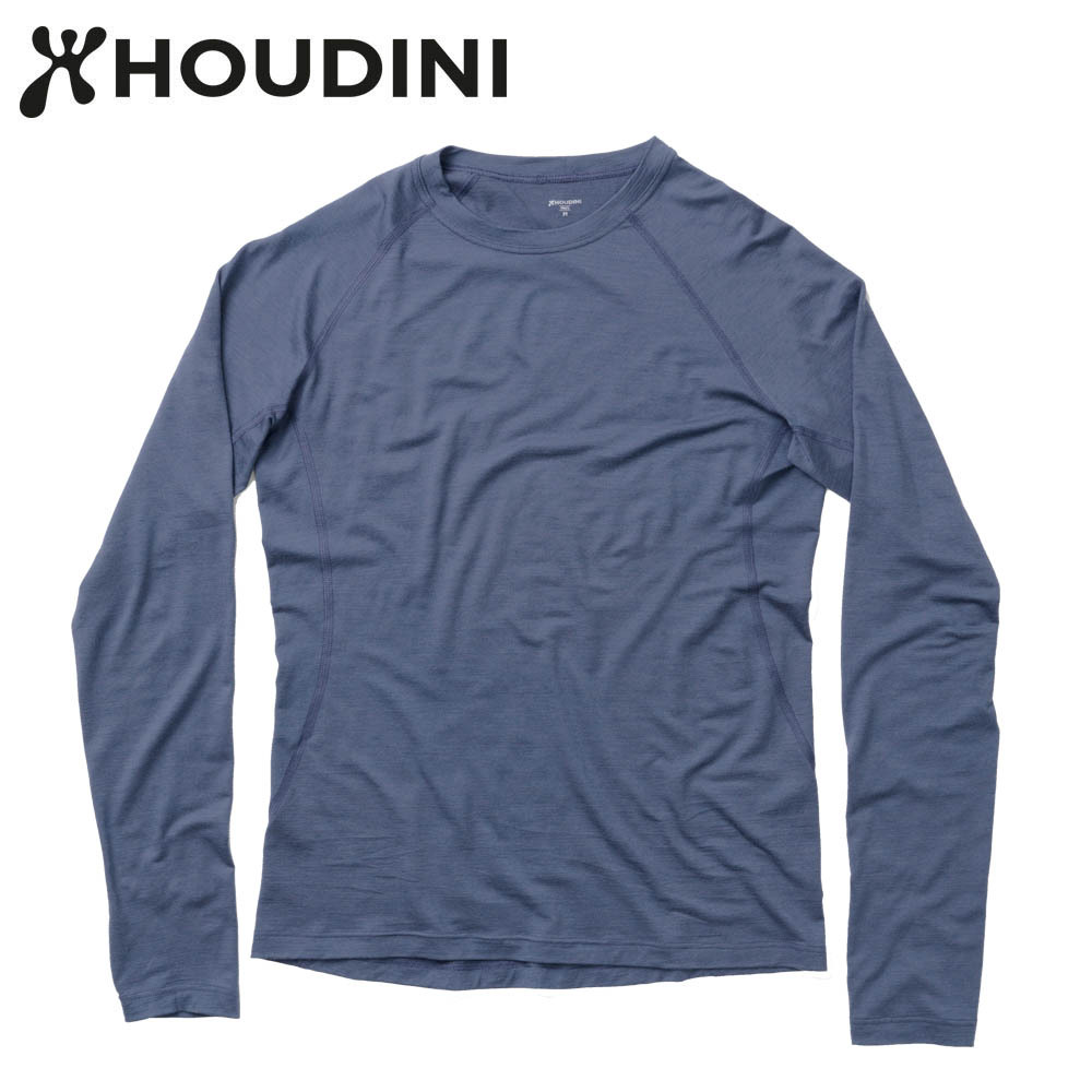 瑞典【Houdini】M`s Desoli 男款美麗諾羊毛保暖圓領層衣 輪輻藍
