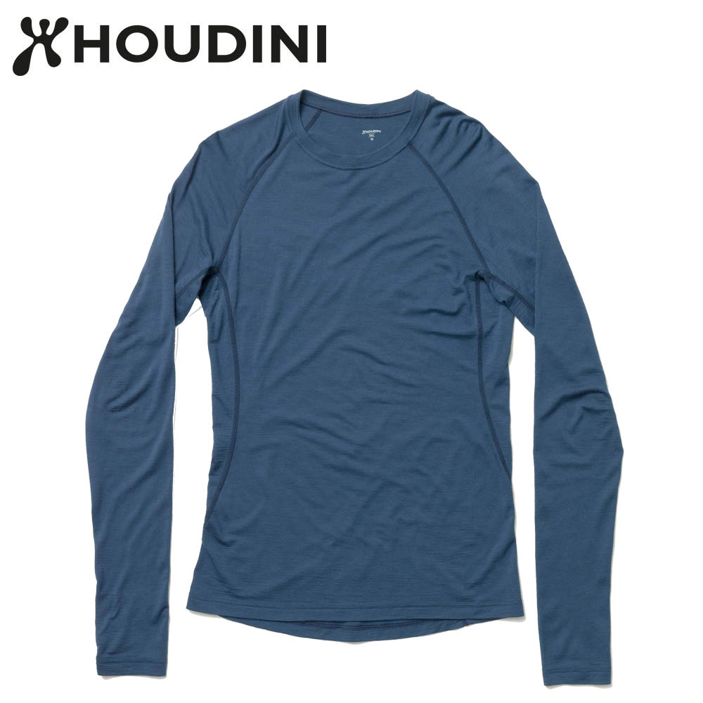 瑞典【Houdini】M`s Desoli Crew男款美麗諾羊毛保暖圓領層衣 水桶藍