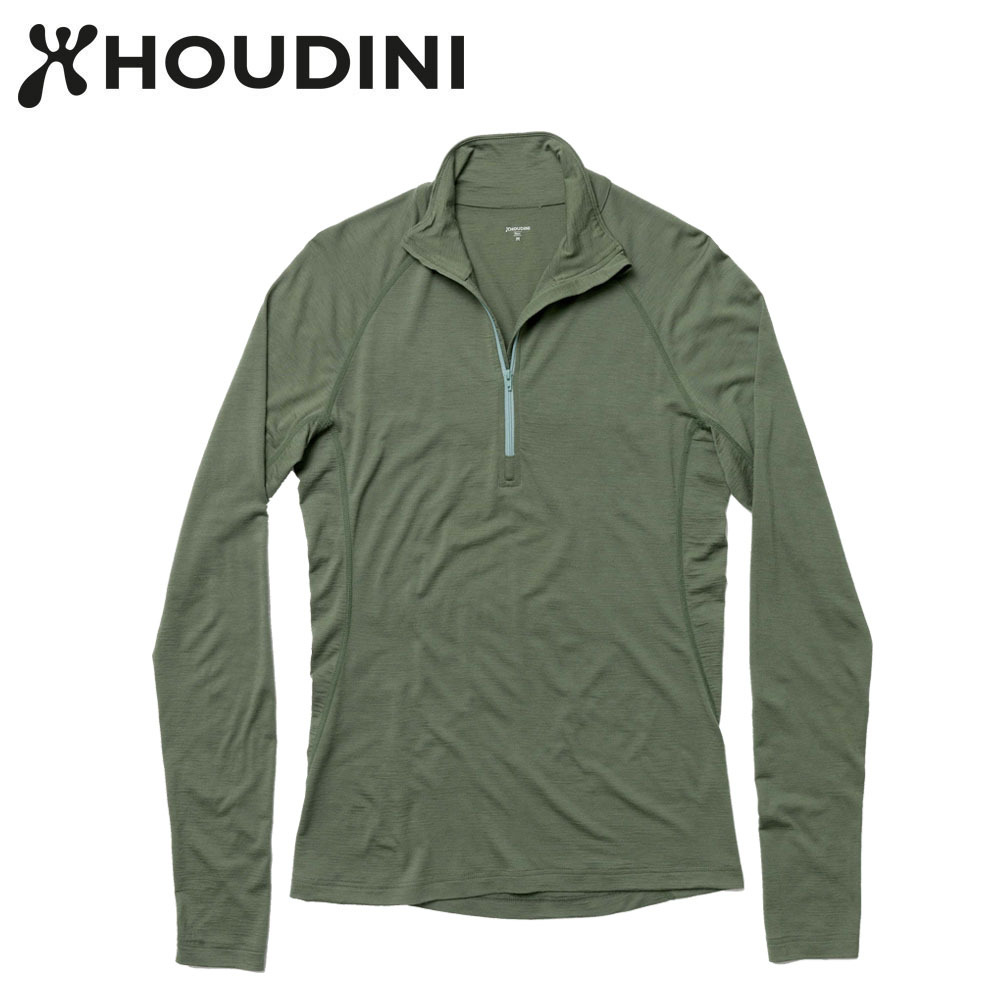 瑞典【Houdini】M`s Desoli Zip 男款美麗諾羊毛半拉式內層衣 烏托邦綠