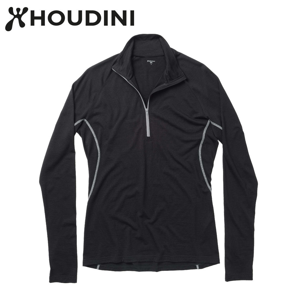 瑞典【Houdini】M`s Desoli Zip 男款美麗諾羊毛半拉式內層衣 純黑