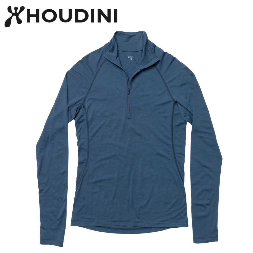 瑞典【Houdini】M`s Desoli Zip 男款美麗諾羊毛半拉式內層衣 輪輻藍