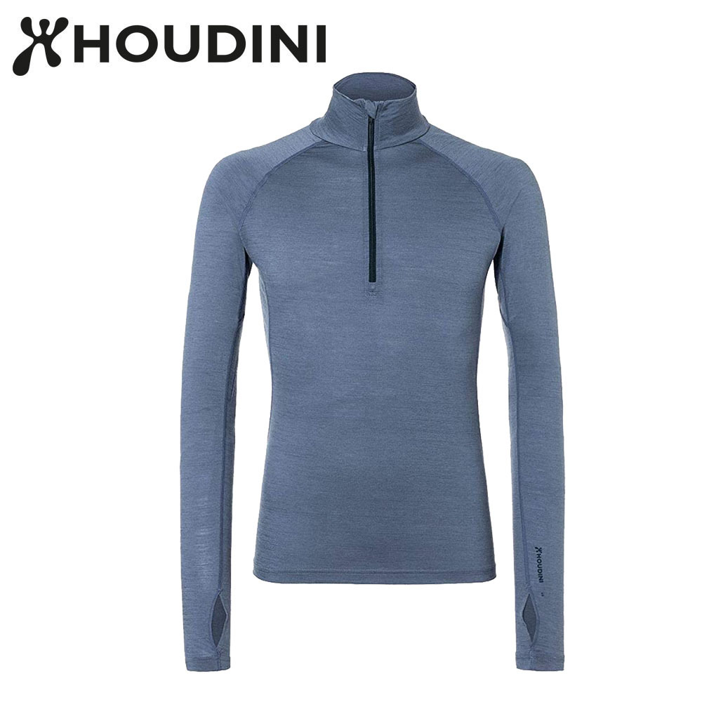 瑞典【Houdini】M`s Desoli Zip 男款美麗諾羊毛半拉式內層衣 水桶藍