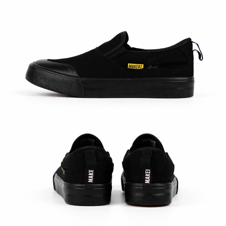 Black slip-on sneakers with logo details