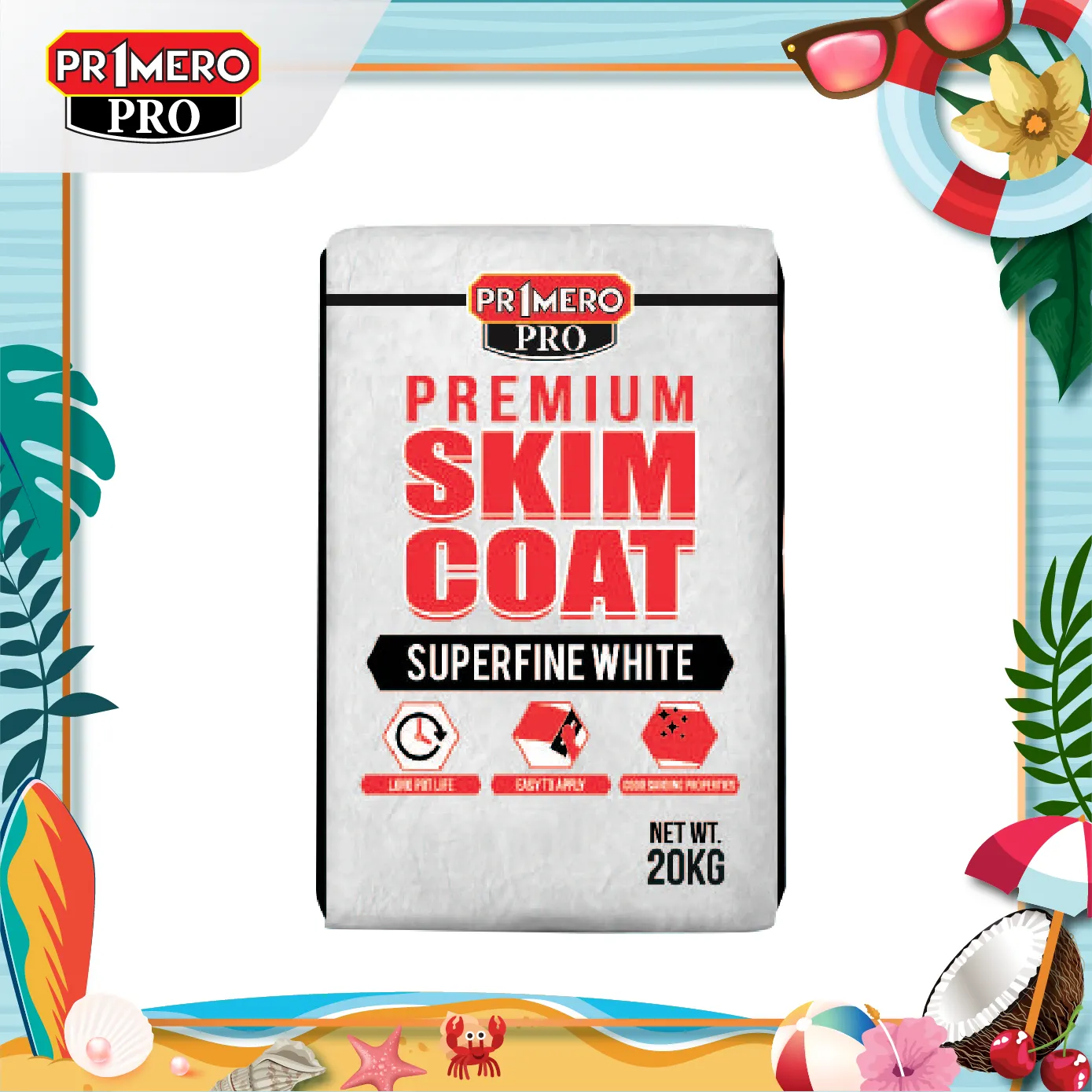 Primero Pro Premium Skim Coat Superfine White 20KG_Summer Frame-01