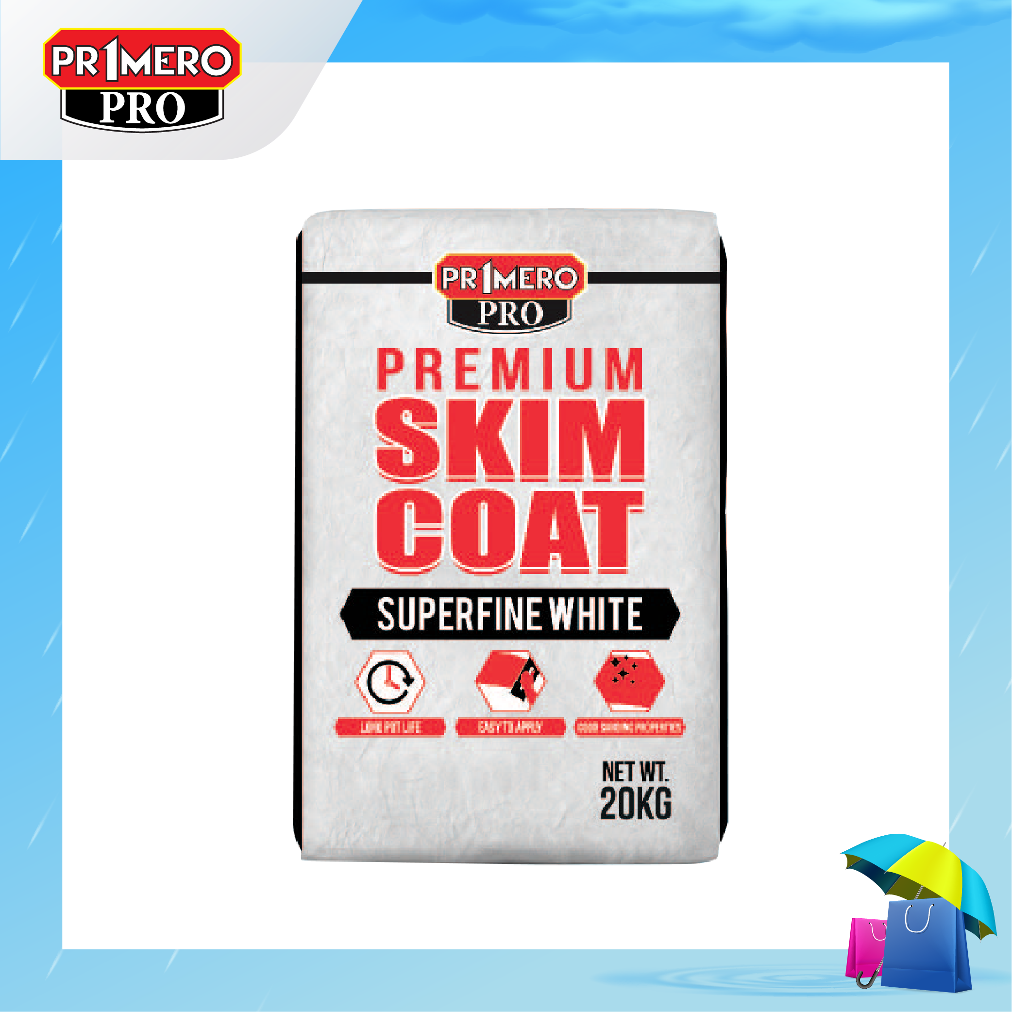 Primero Pro Premium Skim Coat Superfine White 20KG_Rainy Frame-01