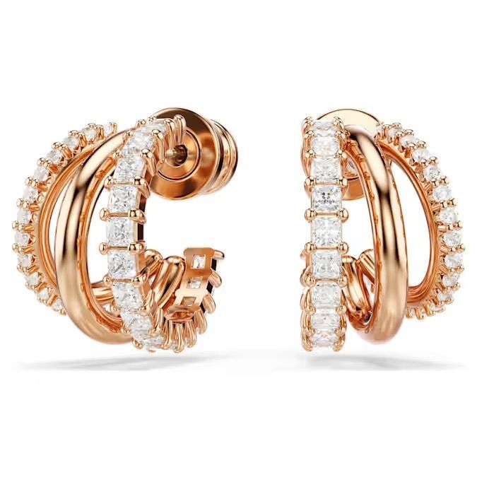 hyperbola-大圈耳環--混合式切割--迷你--白色--鍍玫瑰金色調-swarovski-5698702