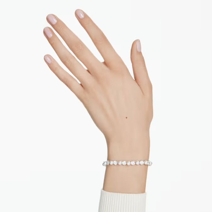 matrix-tennis-手鏈--水晶珍珠--圓形切割--白色--鍍白金色-swarovski-5689625 (1)