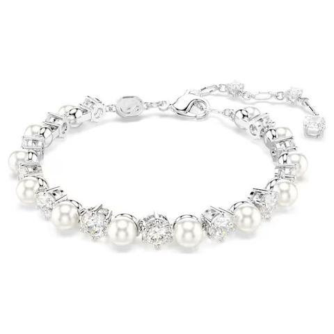 matrix-tennis-手鏈--水晶珍珠--圓形切割--白色--鍍白金色-swarovski-5689625