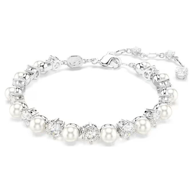 matrix-tennis-手鏈--水晶珍珠--圓形切割--白色--鍍白金色-swarovski-5689625