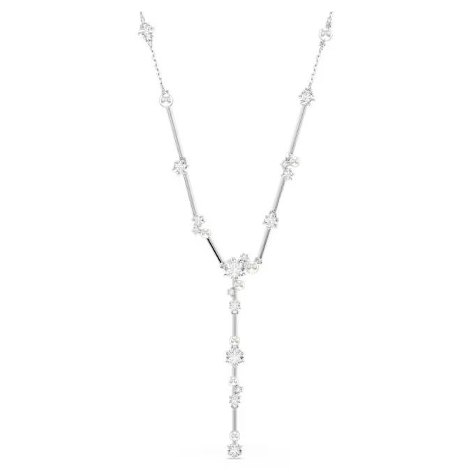 constella-y形項鏈--水晶珍珠，圓形切割--白色--鍍白金色-swarovski-5711830