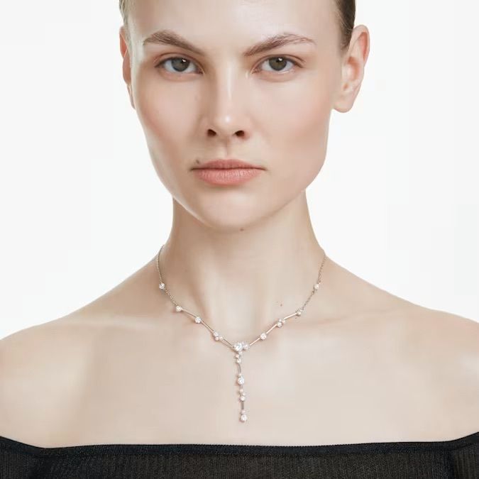 constella-y形項鏈--水晶珍珠，圓形切割--白色--鍍白金色-swarovski-5711830 (1)