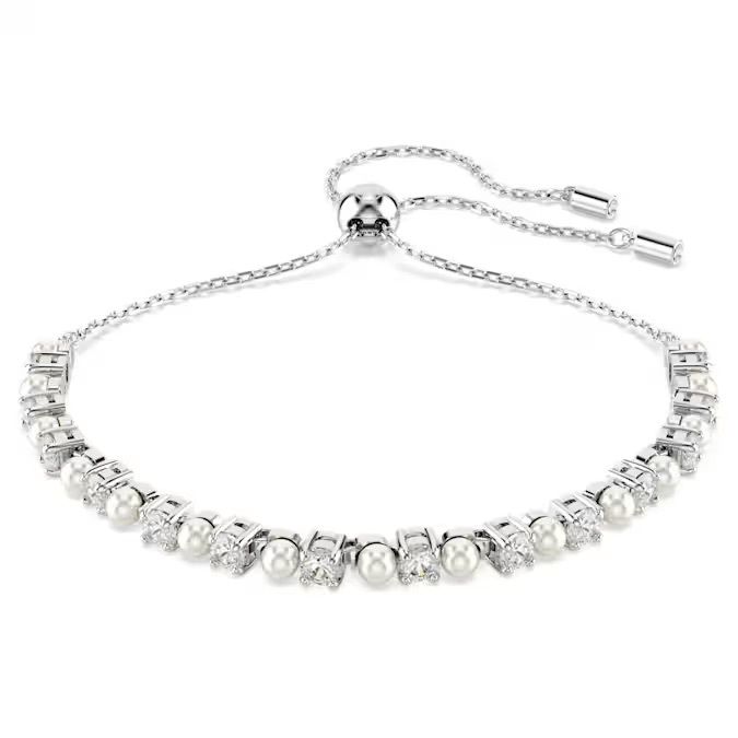 matrix-tennis-手鏈--水晶珍珠--圓形切割--白色--鍍白金色-swarovski-5689633
