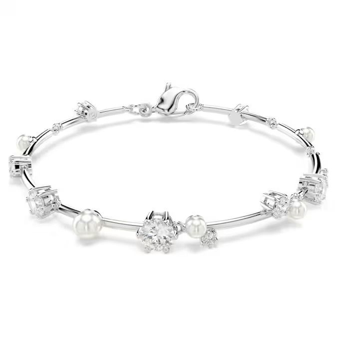 constella-tennis-手鏈--水晶珍珠，圓形切割--白色--鍍白金色-swarovski-5707511