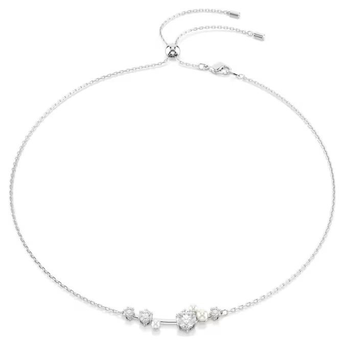 constella-項鏈--水晶珍珠，圓形切割--白色--鍍白金色-swarovski-5705626