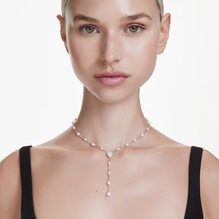 ariana-grande-x-swarovski-y形項鏈--混合式切割，水晶珍珠--心形--白色--鍍白金色-swarovski-5720855 (3)