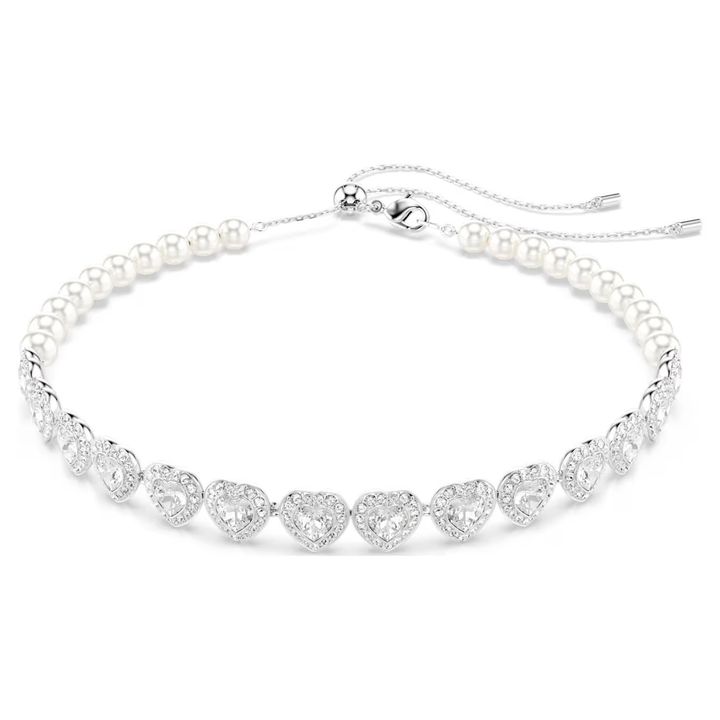 ariana-grande-x-swarovski-tennis-頸鏈--混合式切割，水晶珍珠--心形--白色--鍍白金色-swarovski-5720861