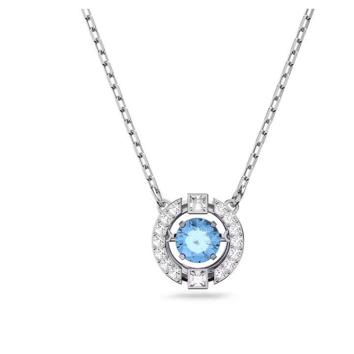 una-項鏈--圓形切割--藍色--鍍白金色-swarovski-5279425