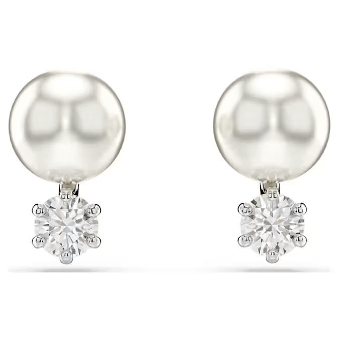 matrix-耳釘--水晶珍珠--圓形切割--白色--鍍白金色-swarovski-5694225