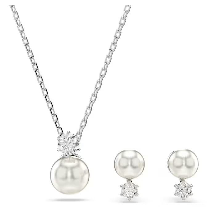 matrix-套裝--水晶珍珠--圓形切割--白色--鍍白金色-swarovski-5689624