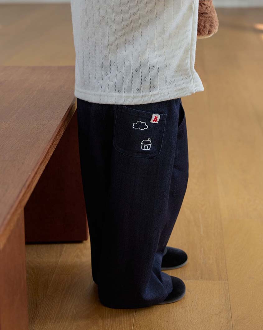 bebolien刺繡薄款牛仔寬褲09