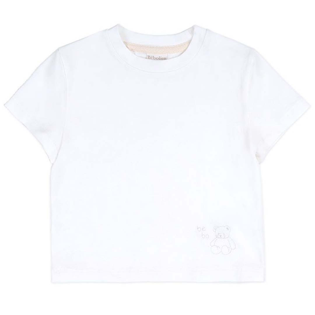 BEBOLIEN 小熊刺繡短袖T 純白色