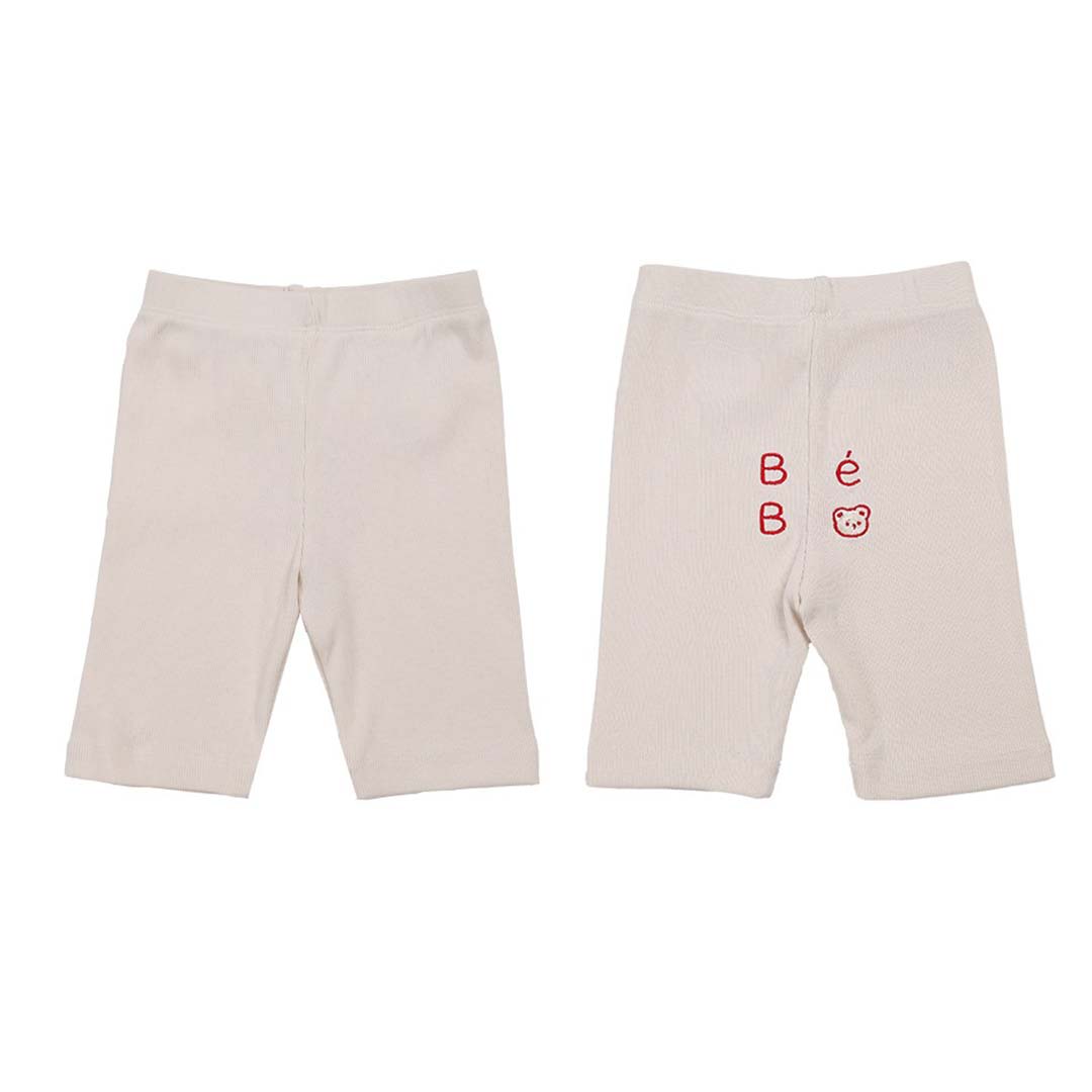 BEBOLIEN 字母小熊刺繡短褲 奶油白