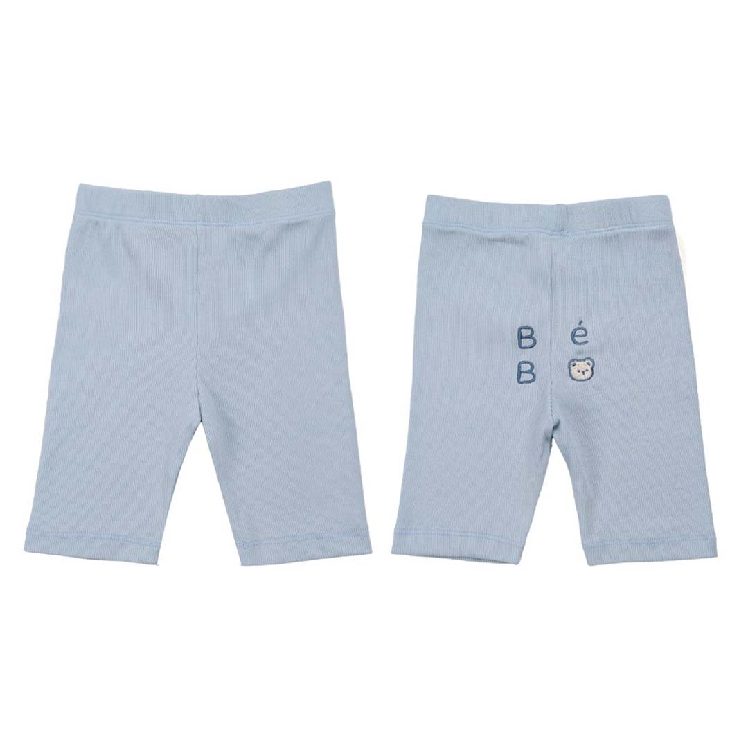 BEBOLIEN 字母小熊刺繡短褲 天空藍
