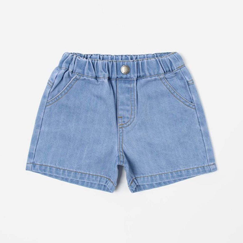 happy prince vito 品牌刺繡牛仔短褲 淺藍